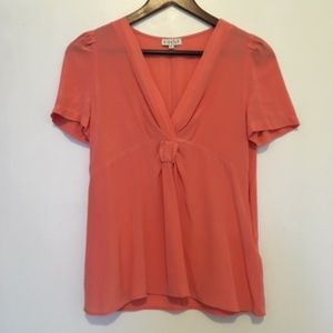 French Coral Silk Blouse